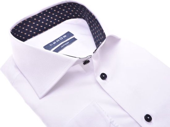 Ledub modern fit overhemd - wit twill (contrast) - Strijkvrij - Boordmaat: 44