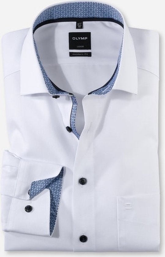 OLYMP Luxor modern fit overhemd - mouwlengte 7 - wit (contrast) - Strijkvrij - Boordmaat: 45