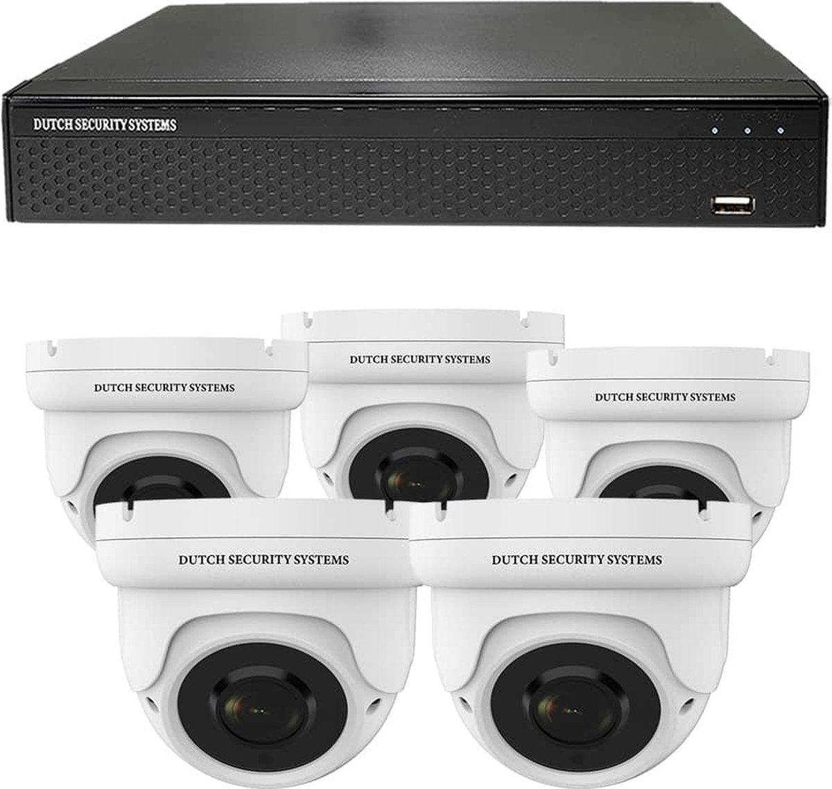 Camerabeveiliging 2K QHD - Sony 5MP - Set 5x Dome - Wit - Buiten & Binnen - Met Nachtzicht - Incl. Recorder & App