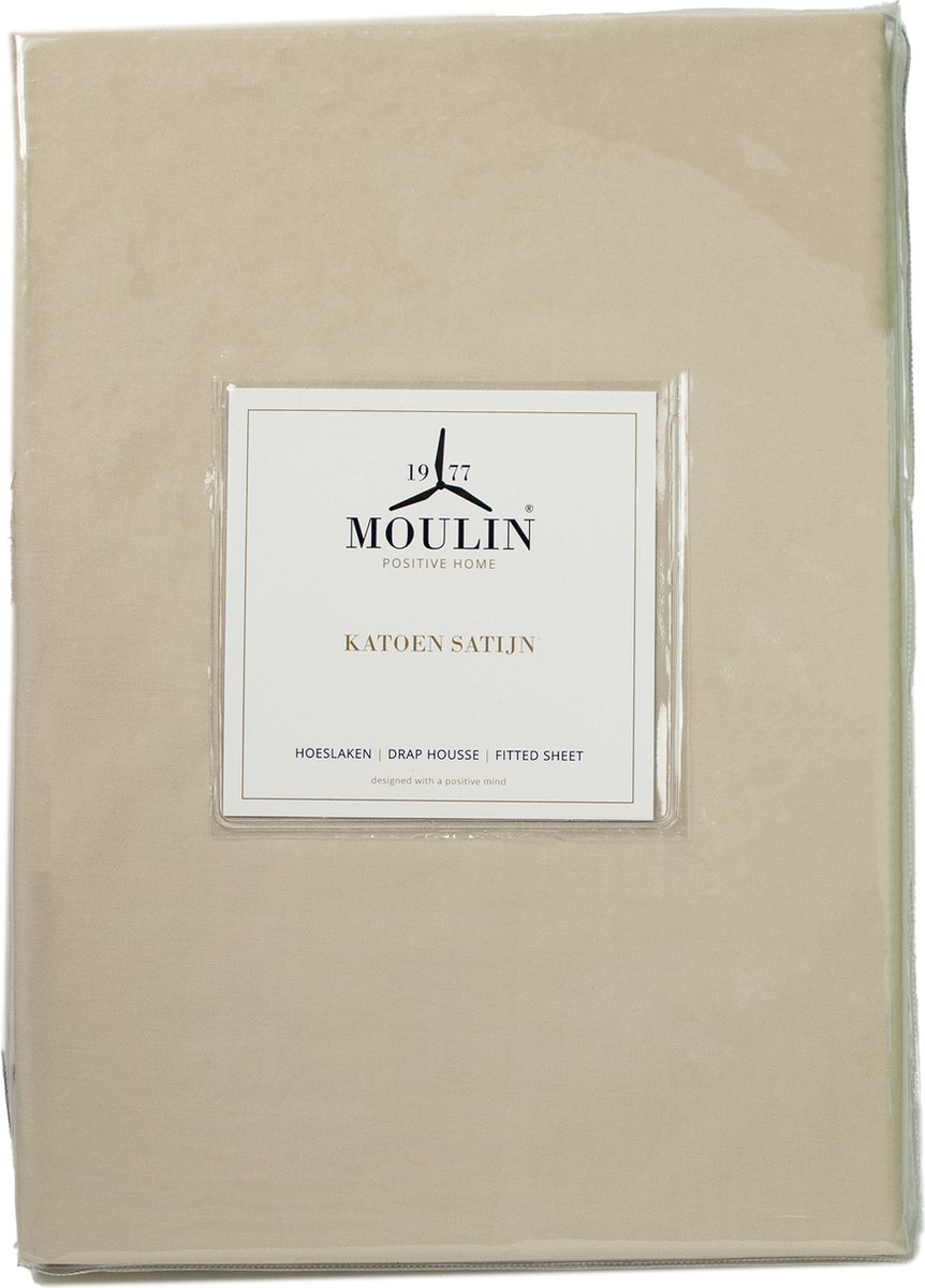 Moulin - Hoeslaken - Katoen - Satijn - 160 x 200 cm-Beige - Hoek 40 cm