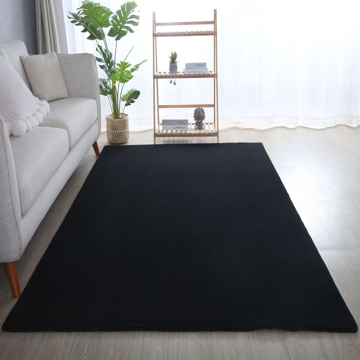 Flycarpets Alberta Laagpolig Fluffy Vloerkleed - Zwart - 120x170 cm