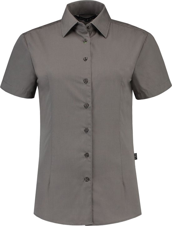 L&S Shirt poplin mix met korte mouwen voor dames pearl grey - XL