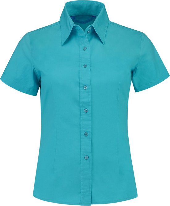 L&S Shirt poplin met korte mouwen voor dames turquoise - XXL