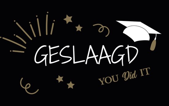 Geslaagd vlag - Cadeau - Versiering - Diploma uitreiking - Goud/wit