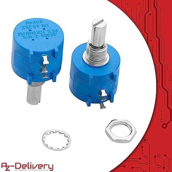 Foto: Azdelivery 3 x meervoudige roterende potentiometer met beschermingsweerstand 3590s 2 103l 3590s 500r 10k ohm met instelbare weerstand voor elektronische projecten