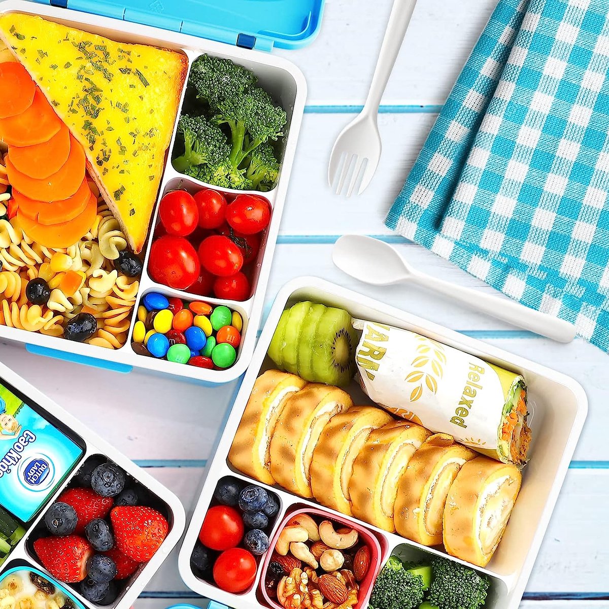 Boîte à Déjeuner Bento HASA Zone 1800 Ml Avec 4 Compartiments - Sac Isotherme Et Couverts Inclus - Lavable Au Lave-vaisselle, Passe Au Micro-ondes - Pour école, Travail - 5