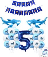 Cijferballon 5 Blauw - Haai - Shark - Ballonnen Megapakket - Slinger Feestvieren - Verjaardag Snoes
