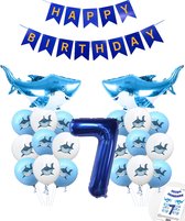 Cijferballon 7 Blauw - Haai - Shark - Ballonnen Megapakket - Slinger Feestvieren - Verjaardag Snoes