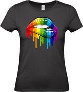 Dames T-shirt Rainbow Lips | Gay pride shirt kleding | Regenboog kleuren | LGBTQ | Zwart dames | maat M