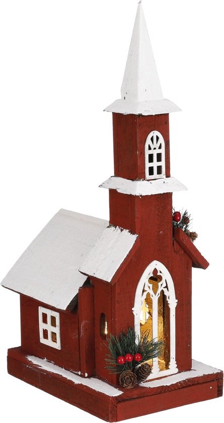 House of Seasons Kerk Decoratief Object - 18x25x49 cm - Hout - Rood