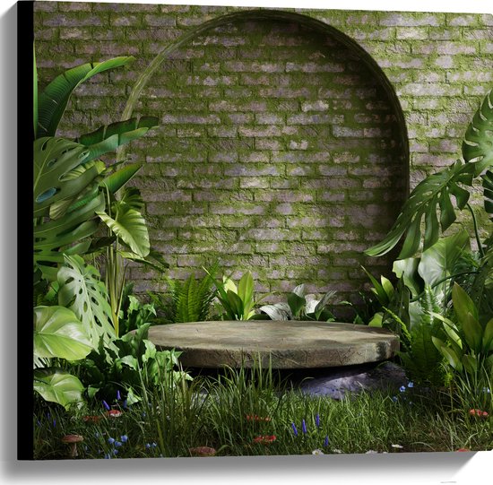 Canvas - Tuin met Groene Planten - 60x60 cm Foto op Canvas Schilderij (Wanddecoratie op Canvas)