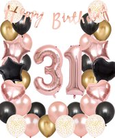 Snoes Ballonnen 31 Jaar Set Mega Rose Black Zwart Ballonen set - Compleet Feestpakket Cijferballon 31 Jaar - Verjaardag Versiering Slinger Happy Birthday – Folieballon – Latex Ballonnen - Helium Ballonnen