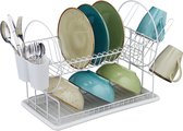 Relaxdays égouttoir à vaisselle avec égouttoir - 2 niveaux - égouttoir à vaisselle - égouttoir - porte-couverts - blanc