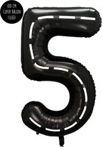 Cijfer Helium Folie Ballon XXL - 5 jaar cijfer - Zwart - Wit - Race Thema - Formule1- 100 cm - Snoes