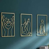 Line art - Vrouwen - 3 panelen - Wanddecoratie - 40x28cm per paneel - Woonkamer - Slaapkamer - Metalen muurkunst