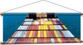 Textielposter - Stapels Containers op Vrachtschip op het Water - 90x30 cm Foto op Textiel