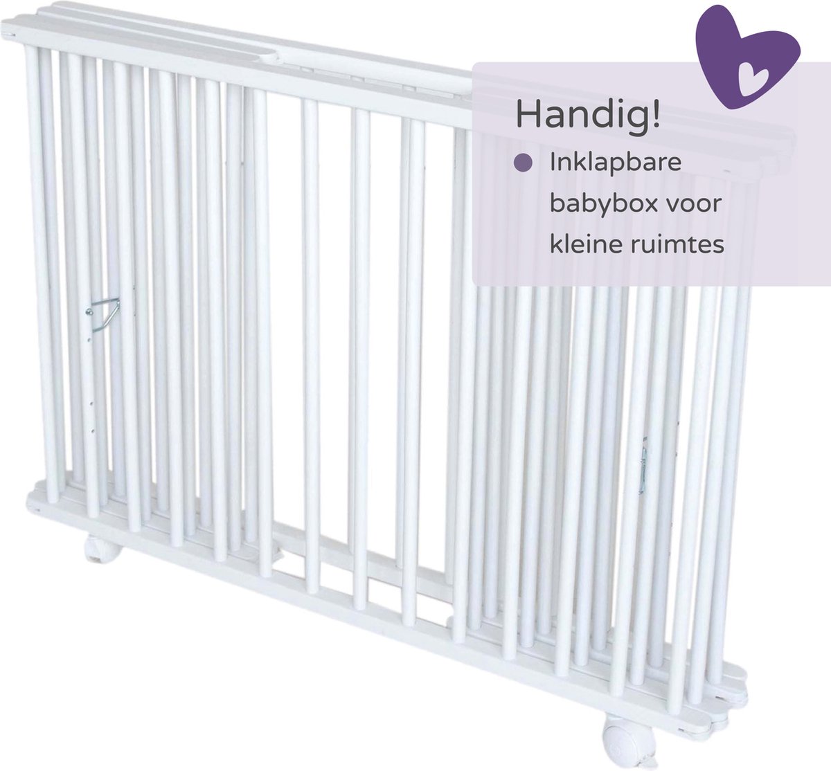 Prénatal Inklapbox Edin – In 3 Hoogtes Verstelbare Baby Box – Kinderbox op Wieltjes – 100 x 75 cm - Wit – foto 3