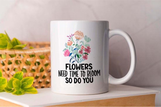 Mug Les fleurs ont besoin de temps pour Bloom , vous aussi - Fleurs - Plus lumineuses - Vélo - Fleurs - Focus sur le bien - Amour - Cadeau - Cadeau - Mignon - Esthétique