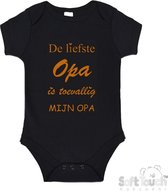 100% katoenen Romper "De liefste opa is toevallig mijn opa" Unisex Katoen Zwart/tan Maat 56/62