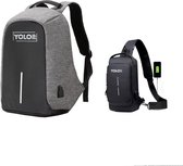 SHOP YOLO - Sac à dos pour ordinateur portable étanche avec sac à bandoulière étanche antivol - compartiment pour ordinateur portable 15,6 pouces et mini ipad - noir, gris