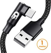 Drivv. USB C naar USB Kabel - Haaks - USB C Data en Oplaadkabel - Fast Charge / Snellader - 1 meter - Samsung & Meer -Zwart