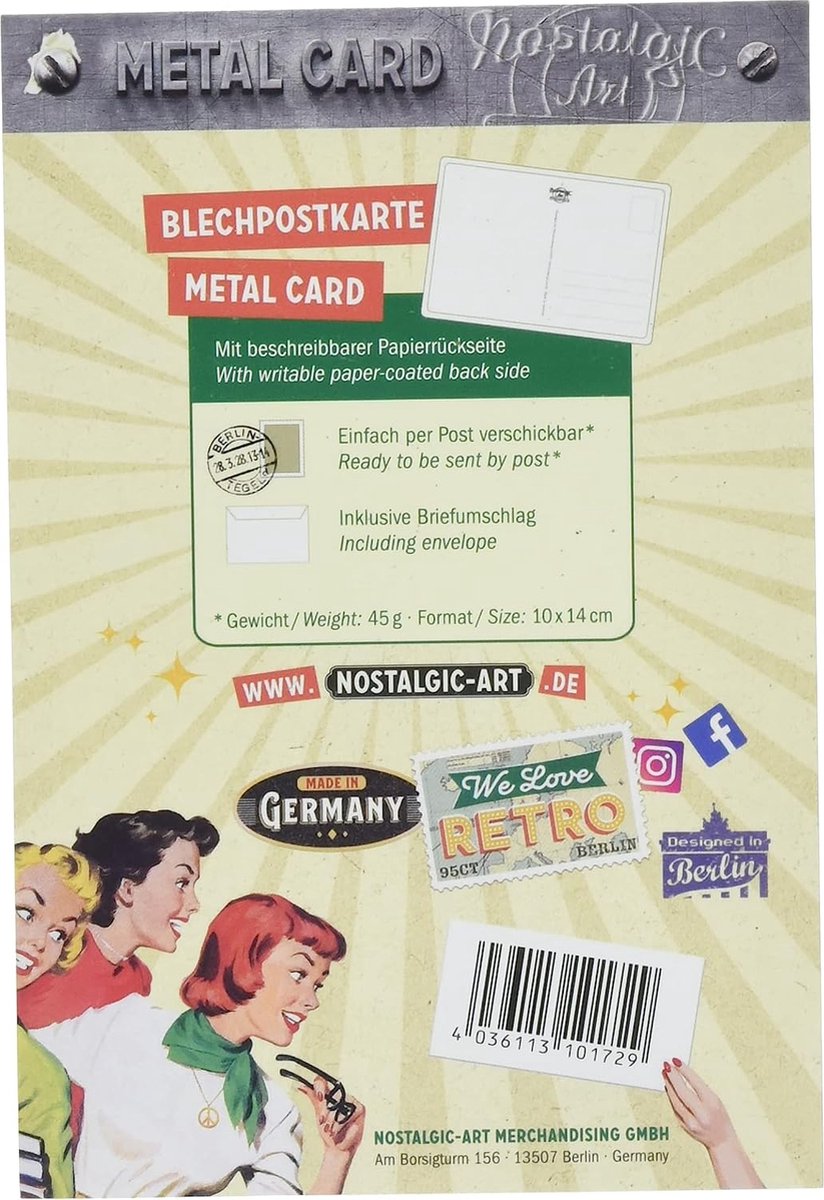 Nostalgic-Art Retro Blechpostkarte, 10 x 14 cm, VW Bulli – Ready