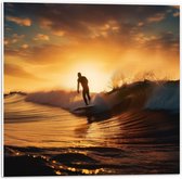 PVC Schuimplaat - Surfer in Actie tijdens Zonsondergang - 50x50 cm Foto op PVC Schuimplaat (Met Ophangsysteem)