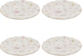 HAES DECO - Ontbijtborden set van 4 - Formaat Ø 19x2 cm - kleuren Wit - Bedrukt Porselein - Collectie: Tableware flowers - Servies, kleine borden