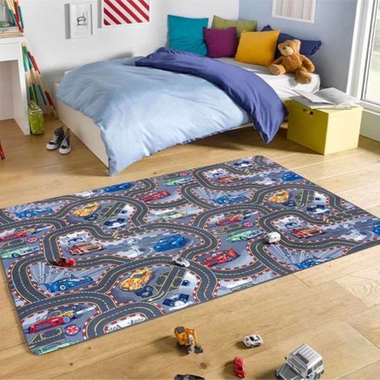 Speelkleed racing - cars Verkeerskleed - speeltapijt racing - racebaan circuit - cars vloerkleed - 140 x 200 cm