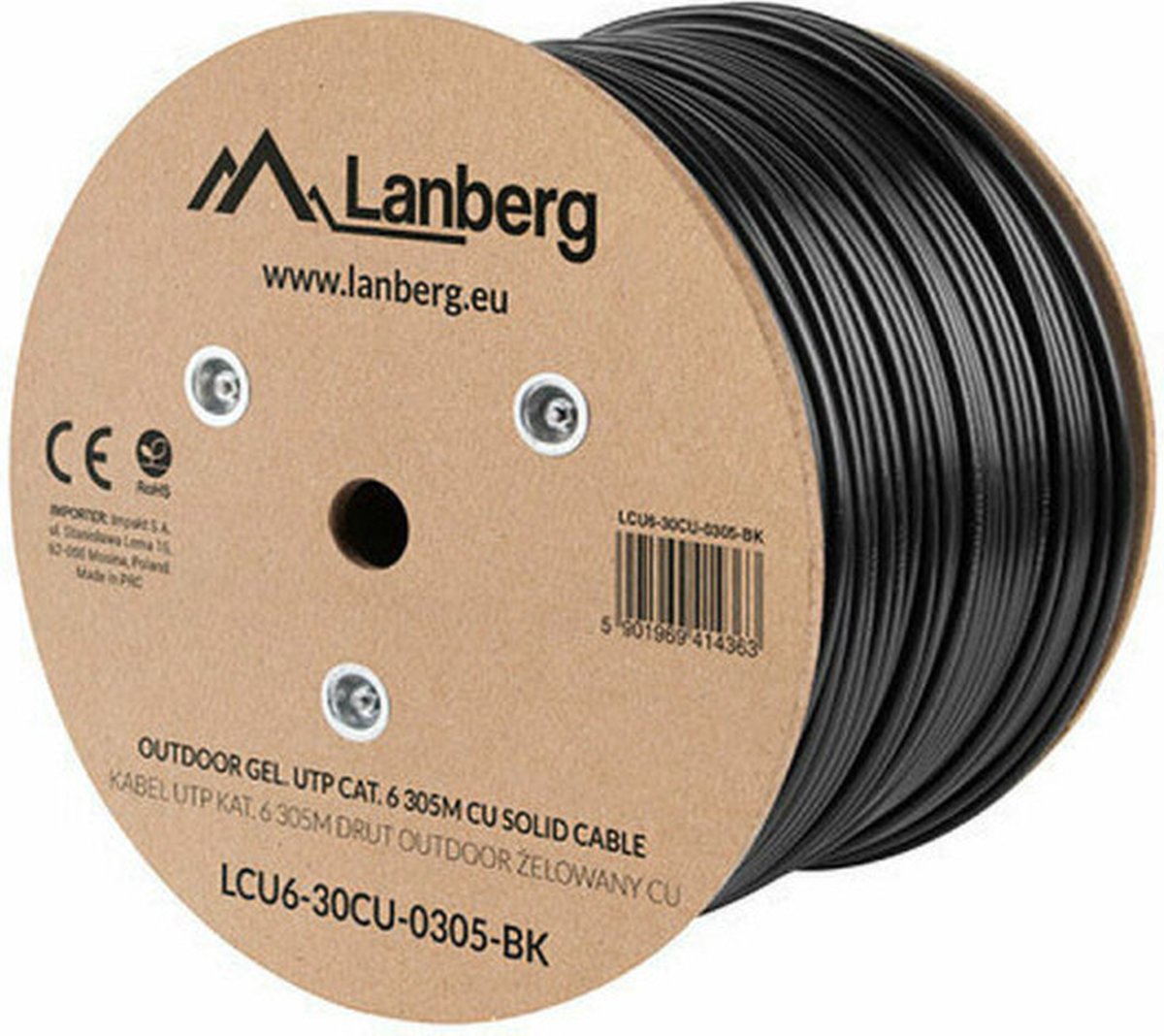 UTP Category 6 Rigid Network Cable Lanberg LCU6-30CU-0305-BK Black 305 m |  bol.com