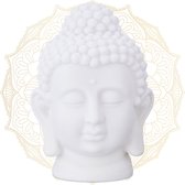 Relaxdays boeddha hoofd - boeddha beeld - 17 cm - zen decoratie - kunststof - wit