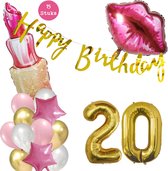 Snoes Beauty Helium Ballonnen Set 20 Jaar - Roze Folieballonnen - Slinger Happy Birthday Goud