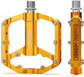 Fietspedalen met reflectoren 9/16 inch CNC aluminium MTB pedalen, lichtgewicht, antislip voor mountainbikes, stadsfiets, racefietsen (goud)