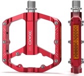 Fietspedalen met reflectoren 9/16 inch CNC aluminium MTB-pedalen, lichtgewicht, antislip voor mountainbike, stadsfiets, racefiets (rood)