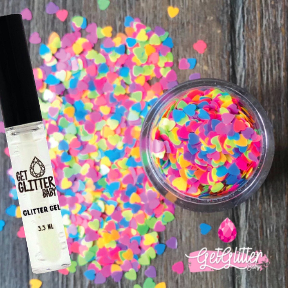 GetGlitterBaby® - Biologische / Biologisch afbreekbare Zilveren Chunky Festival Glitters voor Lichaam en Gezicht Jewels / Biodegradable Face Body Glittergel - Roze / Paars / Blauw / Geel / Groen / Oranje - en Glitter Lijm HuidLijm