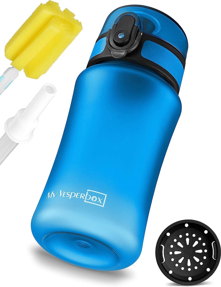 Gourde + passoire pour enfants uberBottle CrystalClear - 350 ml - Sans BPA,  étanche 