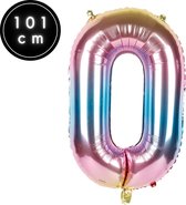 Fienosa Number Ballons numéro 0 - Arc-en-ciel - 101 cm - XL Groot - Ballon à l'hélium - Ballon d'anniversaire
