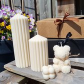Deaerest Candles - present - kaarsen - Vegan - koolzaadwas - 100% natuurlijk - figuurkaars - set van 4 - dearest pillar - dearest flowerbear - bubble kaars - sweet cube of balls - geschenkdoos - decoratie - cadeau