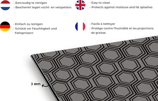 Spatscherm keuken 80x55 cm - Kookplaat achterwand patronen - Grijs - Luxe - Zwart - Muurbeschermer - Spatwand fornuis - Hoogwaardig aluminium