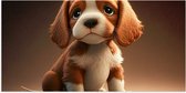 Poster (Mat) - Aandoenlijke Bruin met Witte Puppy - 100x50 cm Foto op Posterpapier met een Matte look