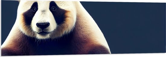 PVC Schuimplaat - Aankijkende Mollige Panda op Tak - 150x50 cm Foto op PVC Schuimplaat (Met Ophangsysteem)