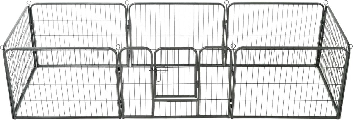 Bol.com vidaXL - Hondenren - met - 8 - panelen - 80x60 - cm - staal - zwart aanbieding