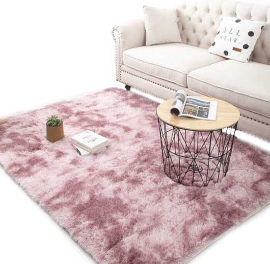 Happyment Zacht fluffy vloerkleed - Hoogpolig tapijt - Roze 160x230cm - Wasbaar - Woonkamer, slaapkamer, kinderkamer