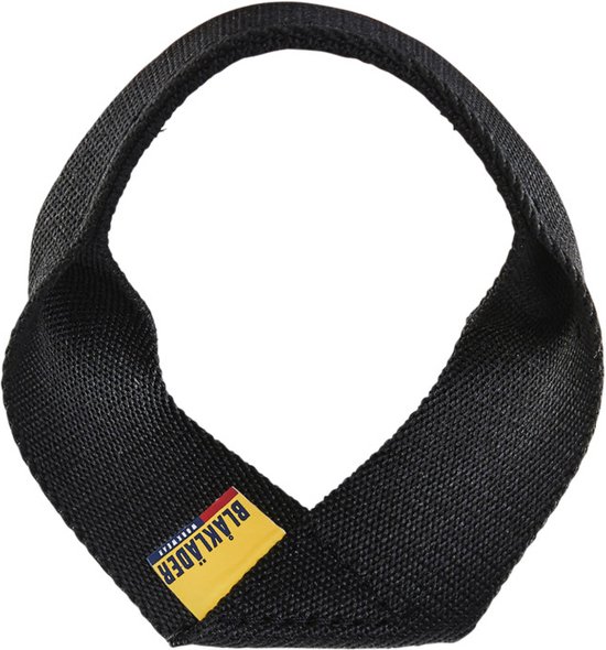 Porte-marteau noir Blåkläder avec étiquette logo jaune, bleu et rouge.