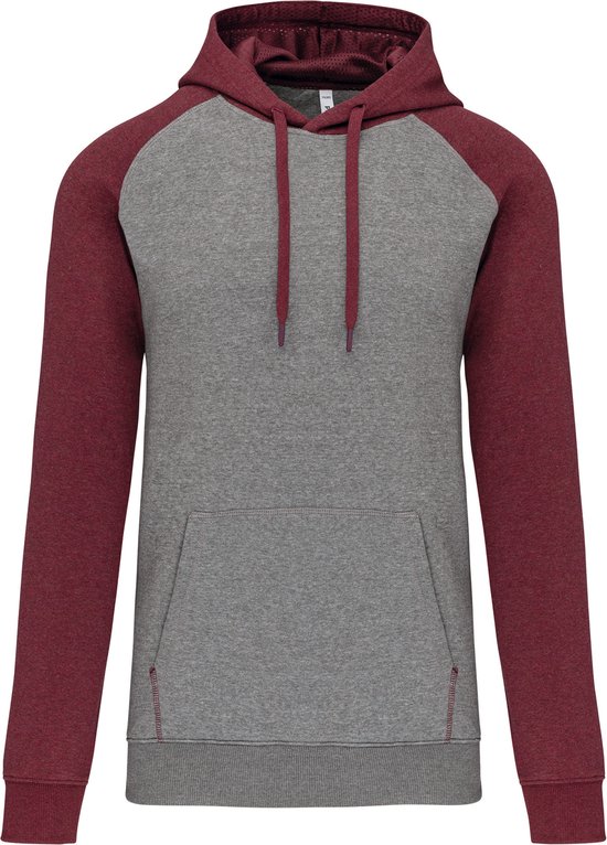 Tweekleurige hoodie met capuchon 'Proact' Grey Heather/Wine - 3XL