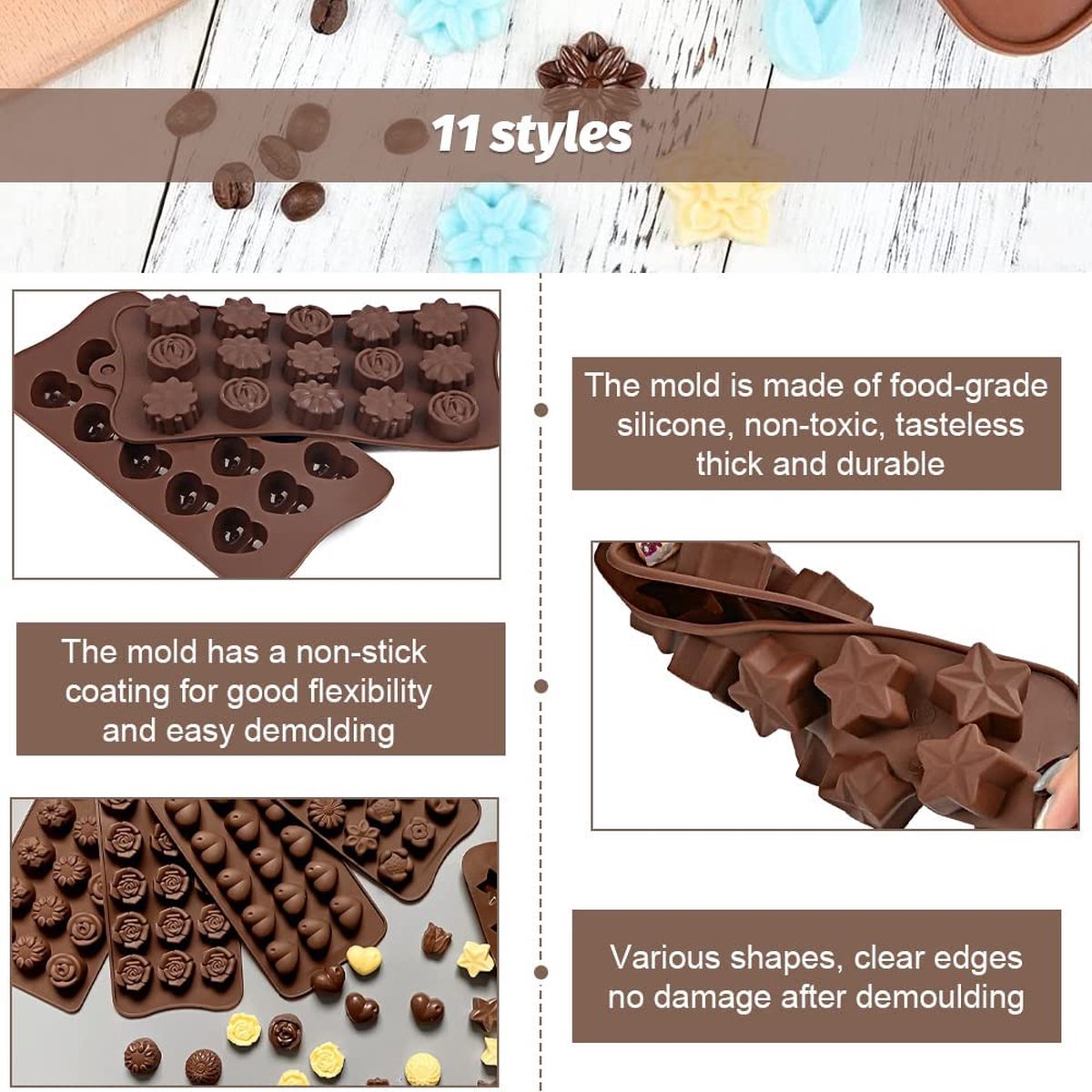 6pcs, Moules à chocolat, Moules en silicone 3D, Moules à bonbons mignons en  dessin animé, Moules à fondant antiadhésifs, Plateaux à glaçons, Pour
