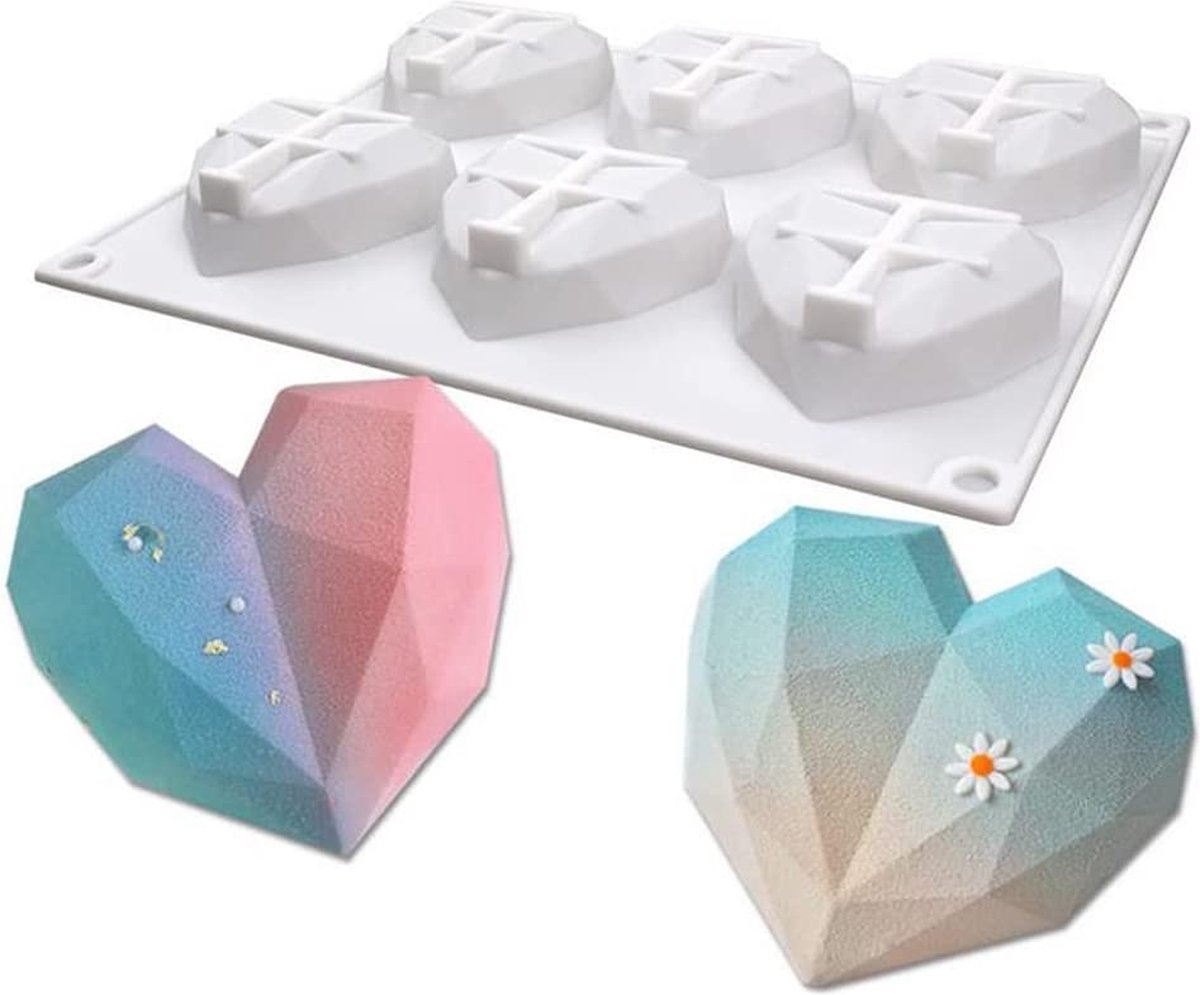 mousse taartvormen 3D bakvormen DIY zeepkaarsenvorm, 6 gaten diamantvorm hart