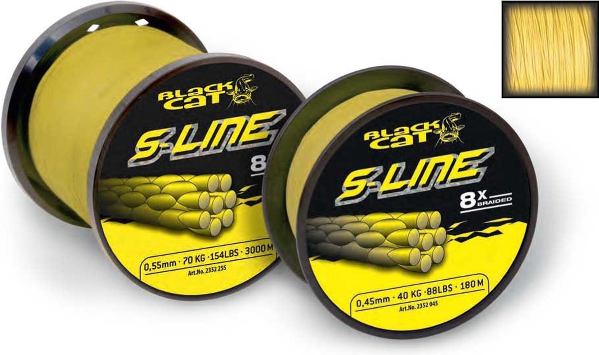 Black Cat Gevlochten Lijn S-Line Braided Yellow - Maat : 0.45mm - 50 kilo - 400m