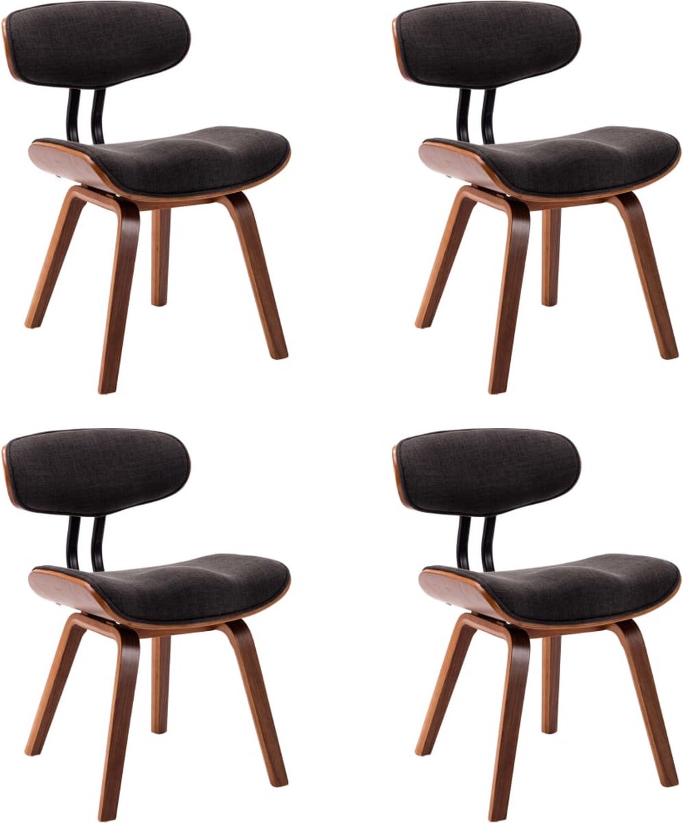 vidaXL - Eetkamerstoelen - 4 - st - gebogen - hout - en - stof - grijs