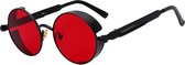 KIMU zonnebril rode glazen steampunk - zwart rond montuur - retro bril